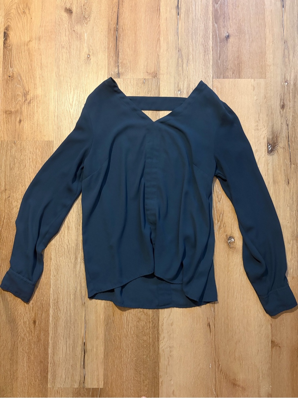 Dalia Black V-Neck Long Sleeve Draped Blouse